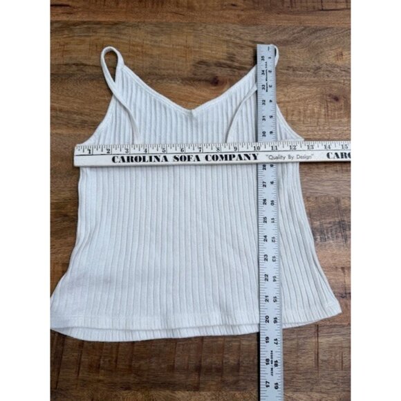 Old Navy Ivory White Ribbed Knit Tank Top Small Spaghetti Straps Stretchy V Neck - Picture 3 of 7